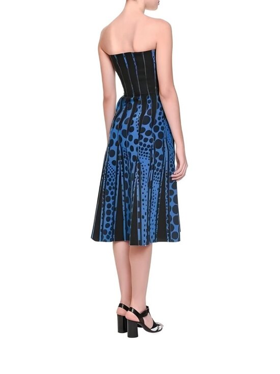 NWT Bottega Veneta Strapless Graphic Print Blue/Black Women Size S Midi Dress - Picture 2 of 6